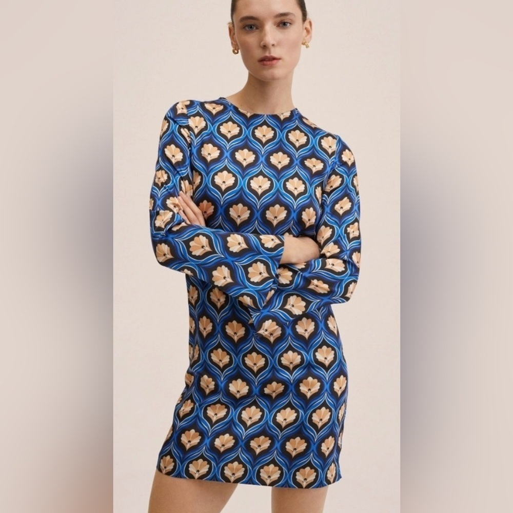 Mango Blue Floral Shift Dress size 2